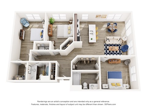 Floor plan for 3 beds, 2 baths, 1406 sqft